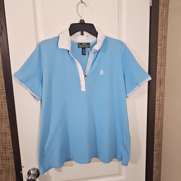 Vintage Lauren Ralph Lauren Active Polo Shirt Women’s 1X Light Blue White Collar - Picture 1 of 13